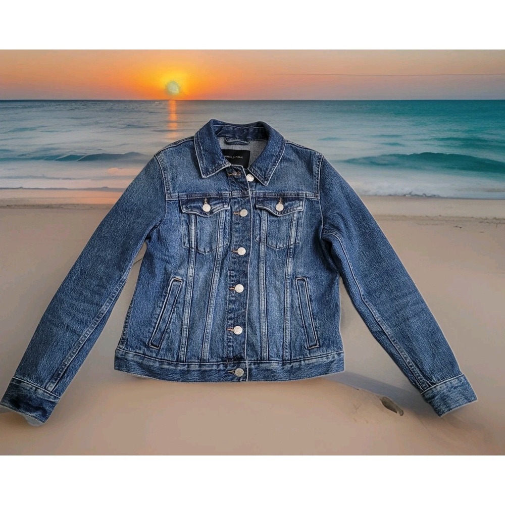 🧥 Banana Republic Jacket‎ Womens Petite XS Blue Denim Stretch Trucker Classic